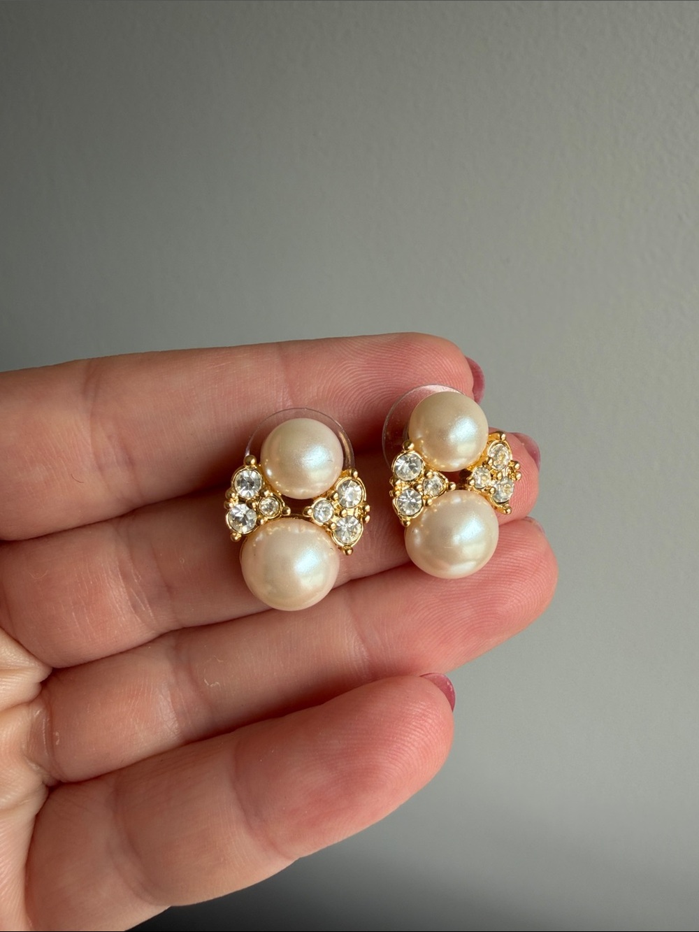 Vintage Napier Gold Pearl and Crystal Drop Earrings - Feminine, Classic - Picture 4 of 5